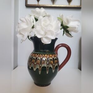 Handcrafted Green and Brown Peacock Drip Glaze Ceramic Pitcher